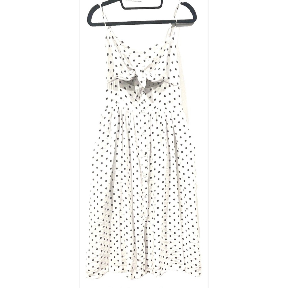Xhilaration Polka Dot Tie Front Button Down Midi Dress White Black Medium
